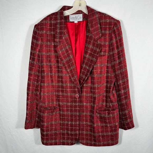 Vintage Lynn & Co Women's Red Plaid Blazer Sz 14 - Picture 1 of 4